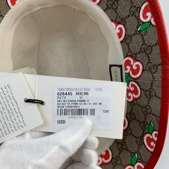 NWT Gucci GG Supreme Apple Print Bucket Hat In Red Size XL main image 9